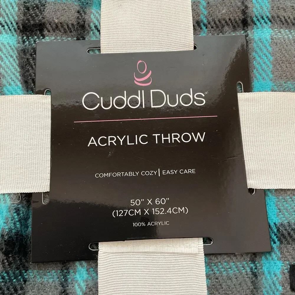 Cuddl Duds Acrylic Blanket Throw Plaid 50 X 60 Blue Gray Comfortably Cozy Fringe